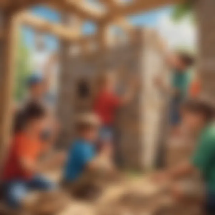 Kids collaborating on a fort construction project