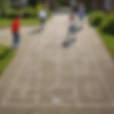 A group of kids playing hopscotch on a chalk-drawn court