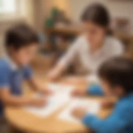 Children engaging in letter tracing activities with the letter U