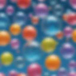 Colorful water wubble bubbles floating in the air
