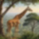 A majestic giraffe grazing on treetops in its natural habitat