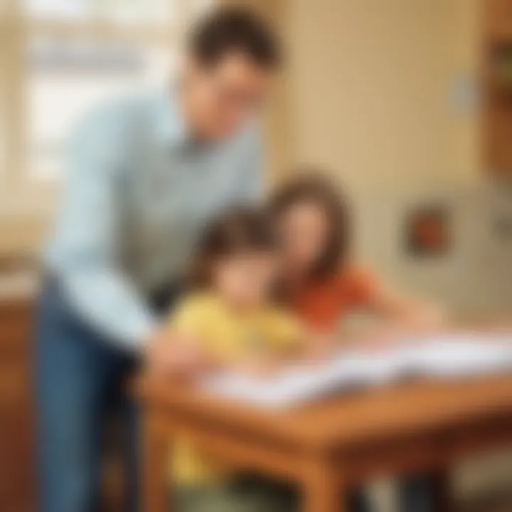 Parent assisting child with letter A worksheet