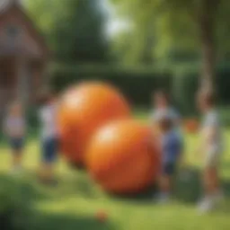 A group of children engaging in a game using large outdoor balls