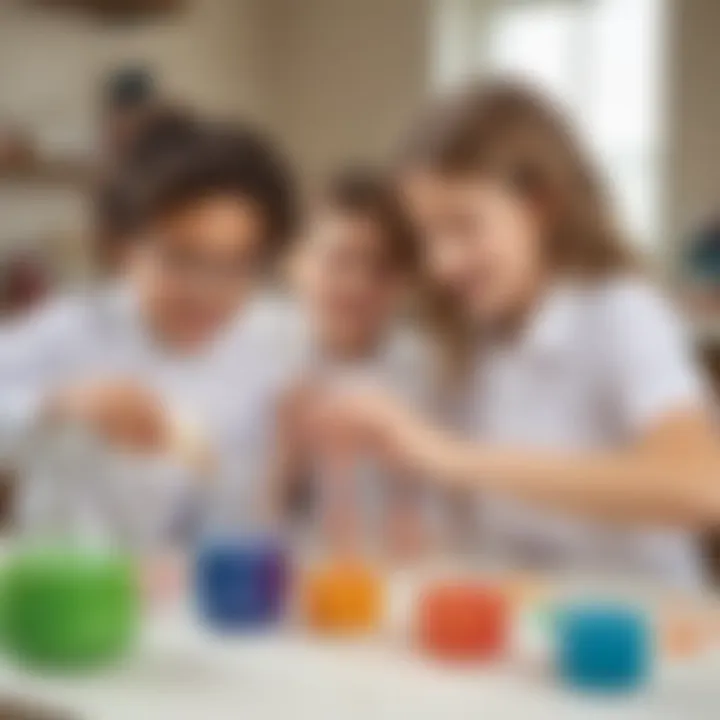 Children engaging in a colorful science experiment