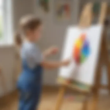 A child painting on a target easel in an educational setting