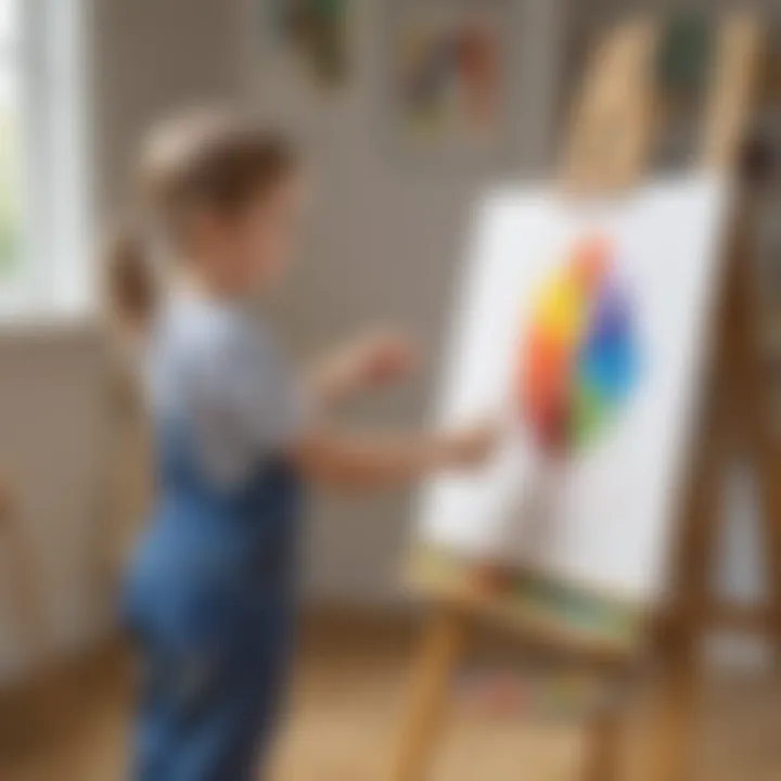 A child painting on a target easel in an educational setting