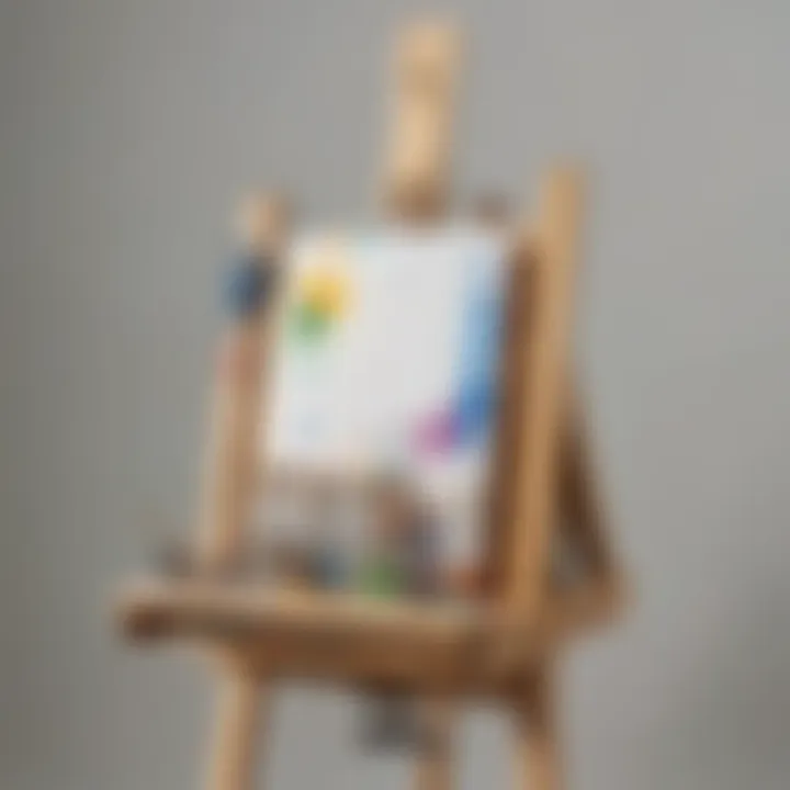 Close-up of an easel showcasing various painting tools