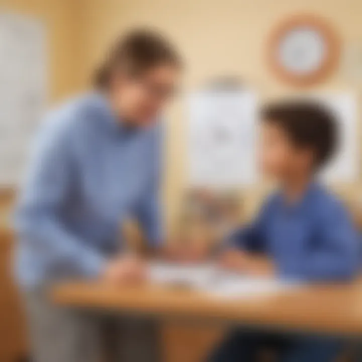Educator demonstrating time-telling concepts using worksheets
