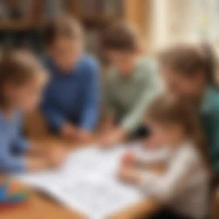 Group of children collaborating on time-learning activities