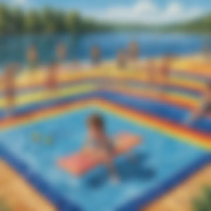 Children playing joyfully on a colorful swimming mat