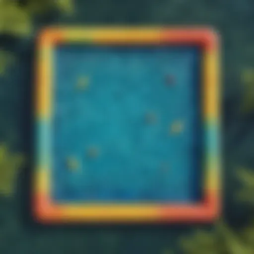 Vibrant swimming mat floating on a tranquil lake