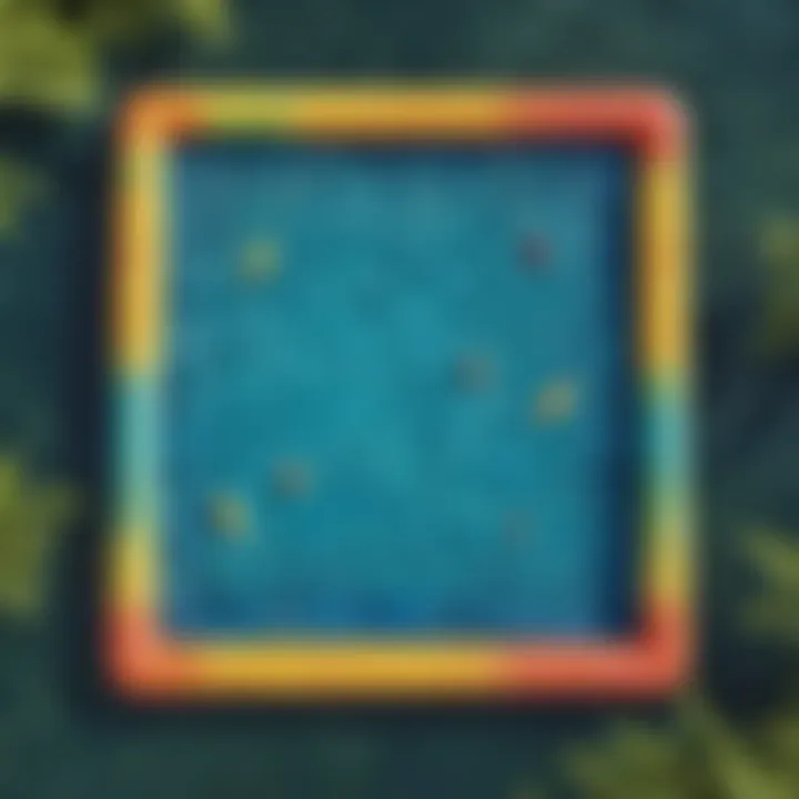 Vibrant swimming mat floating on a tranquil lake