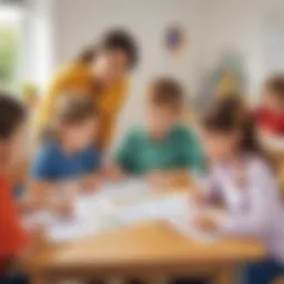 Children engaged in a phonics activity using worksheets