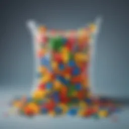 Colorful Lego bricks spilling out of the Swoop Bag