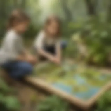 Children Engaging in a Frog-Themed Game Children playing an interactive physical game featuring a frog theme, showcasing cooperative play and teamwork.