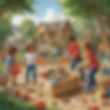 Children Engaging in Outdoor Play Children joyfully playing with recyclable toys in an outdoor setting.