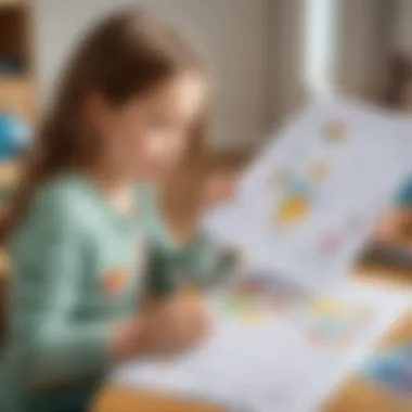 Creative Engagement with Worksheets A child engaging creatively with a worksheet filled with fun activities.