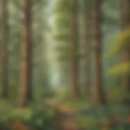 A vibrant illustration of a diverse forest showcasing various tree species.