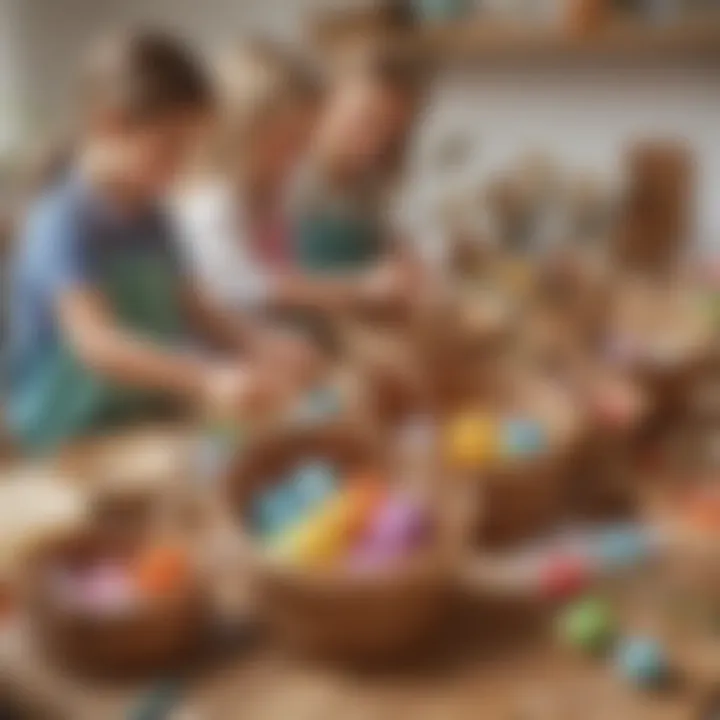 Children engaged in a fun crafting session to create their own Easter baskets.