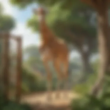 Curious Giraffe Exploration Curious giraffe exploring its habitat in virtual zoo tour