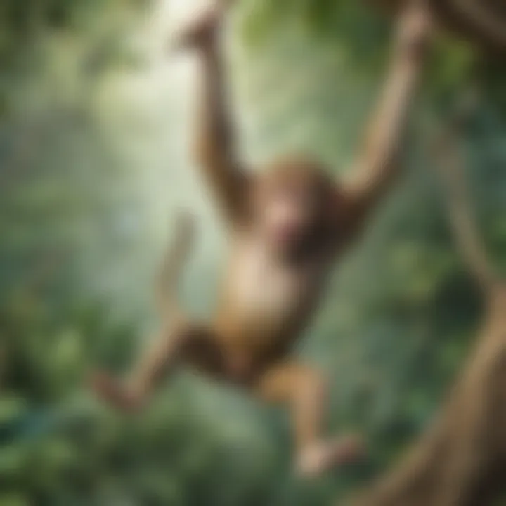 Playful monkeys swinging in virtual zoo tour