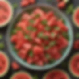 Vibrant watermelon salad garnished with mint leaves