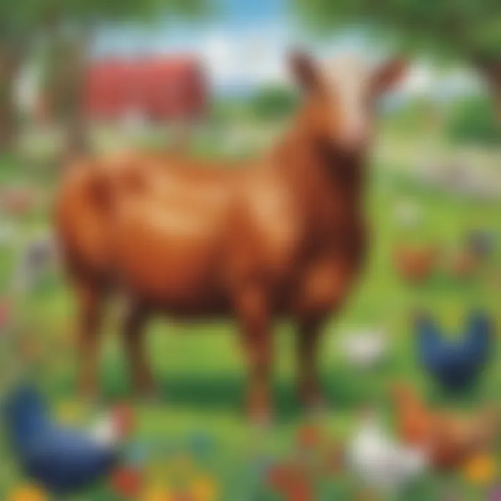 Colorful farm animal illustrations in a coloring book