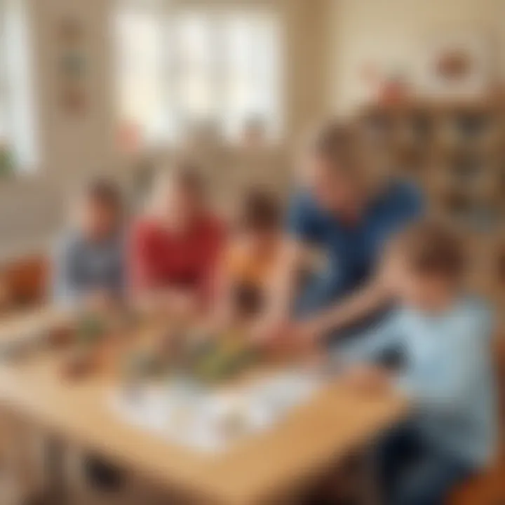 Parents and children engaging in a LEGO-based project