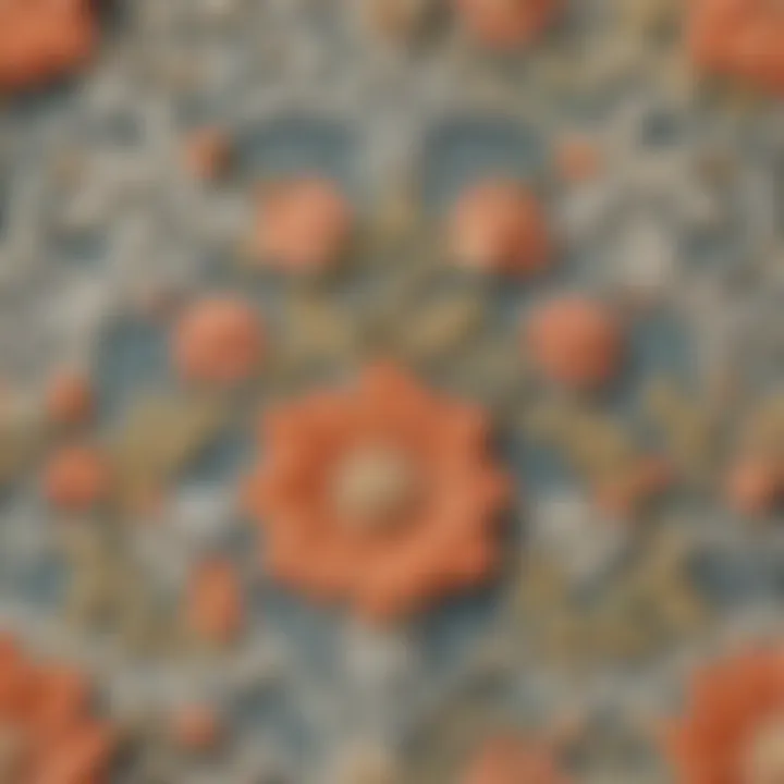 Close-up of intricate lace pattern with flowers