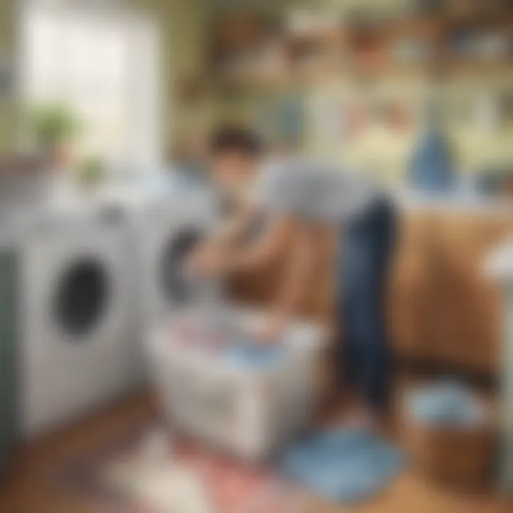 Young person folding fresh laundry in a well-organized room