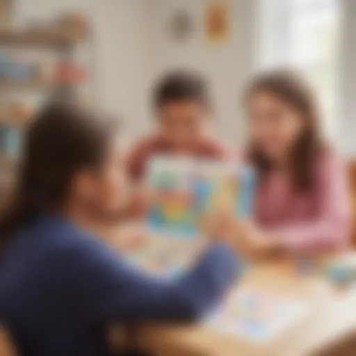 Illustration of children playing fraction bingo game