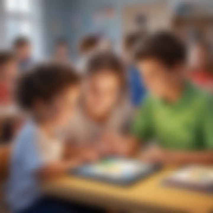 Children engaging with educational tablets