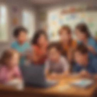 Group of kids playing interactive alphabet games online