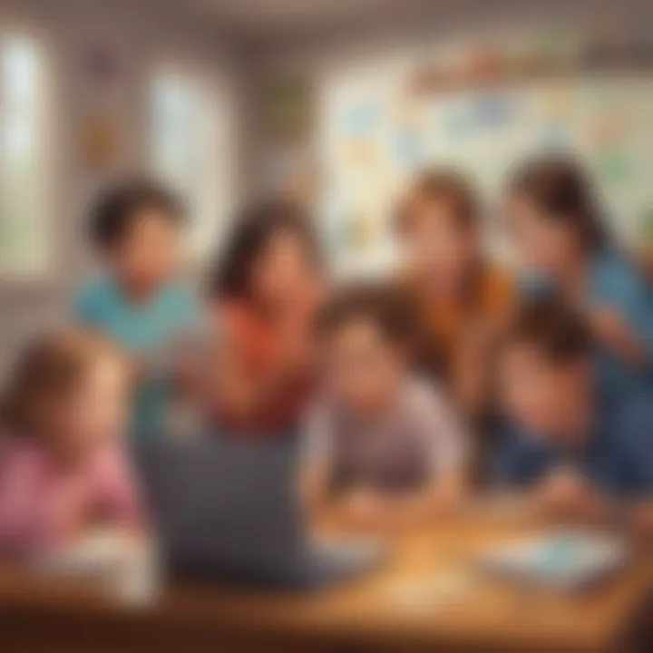 Group of kids playing interactive alphabet games online