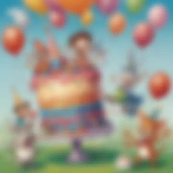 Whimsical birthday invitation with cartoon characters