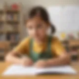 Illustration of a child engaging with a long division worksheet