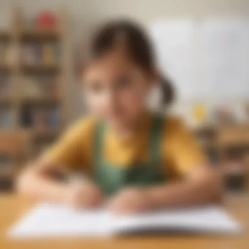 Illustration of a child engaging with a long division worksheet