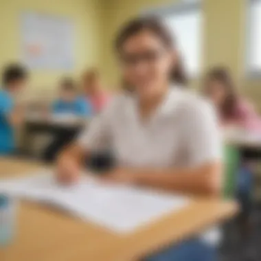 Educator Using Long Division Worksheets Educator using long division worksheets in a classroom setting