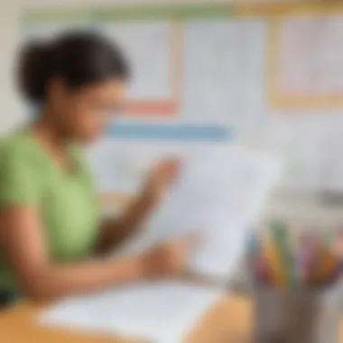 Teacher using printable math resources in a classroom setting