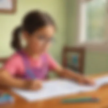 Child practicing math skills independently with a worksheet