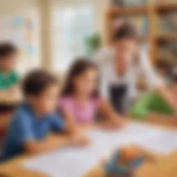 Children engaged in a math lesson with printable worksheets