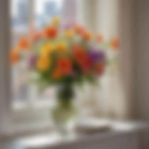 Fresh flowers in a vase by the window