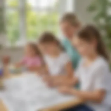 A serene setting with children colouring peacefully, reflecting the therapeutic aspect of the activity.