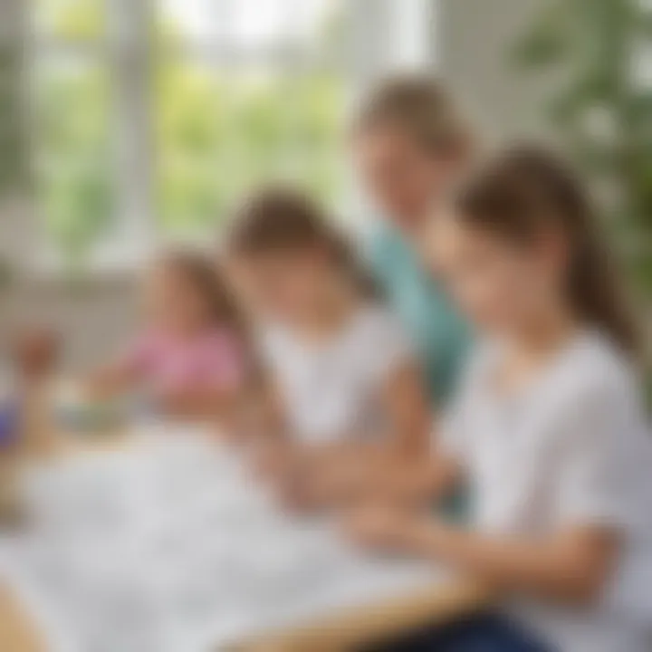 A serene setting with children colouring peacefully, reflecting the therapeutic aspect of the activity.