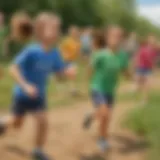 Children playing eco-friendly relay race