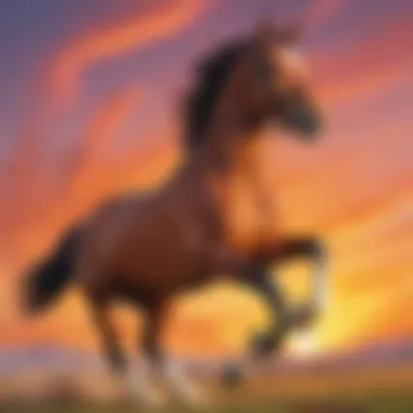 Galloping horse against a colorful sunset