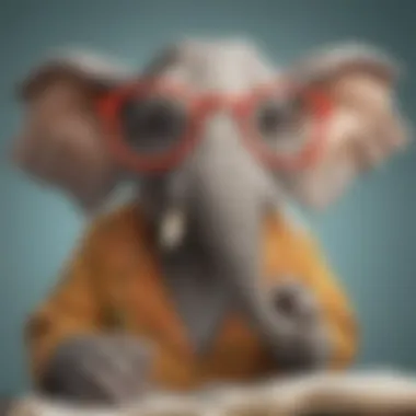 Giggling cartoon elephant with oversized glasses