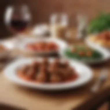 Gourmet Meatless Balls Presentation An elegant dining table set with a gourmet meatless ball dish, showcasing contemporary culinary presentation.