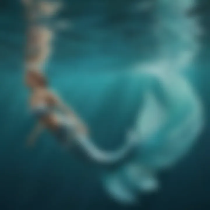Young swimmer gracefully gliding through the water with mermaid tail