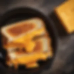 Golden brown grilled cheese sandwich with melted cheese oozing out